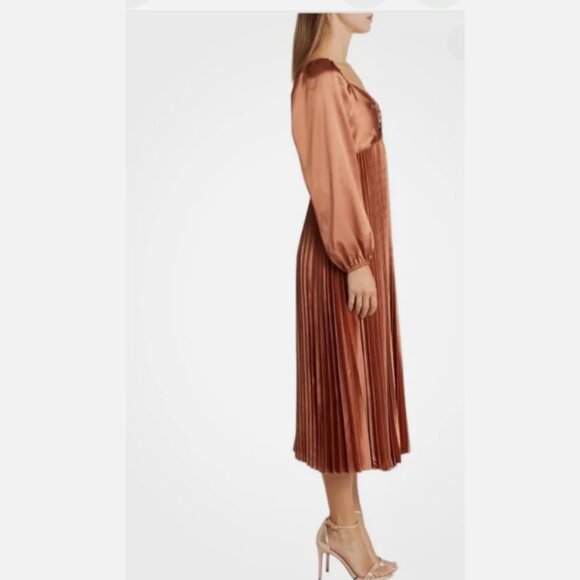 Elegant Copper Pleated Dress - Picture 3 of 6